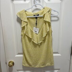 Yellow and White Ruffled Bib Collar Tank Top